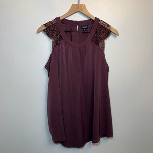 Torrid Women's Studio Crepe De Chine Lace Trim Blouse Burgundy Red Size 00 (M/L)